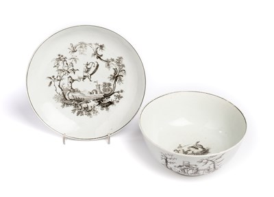 Lot 11 - A WORCESTER SAUCER DISH AND A SLOP BOWL, CIRCA 1756-60