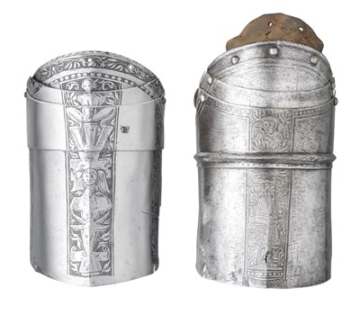 Lot 320 - THE UPPER CANON OF A NORTH GERMAN VAMBRACE FOR THE LEFT ARM WITH ETCHED DECORATION