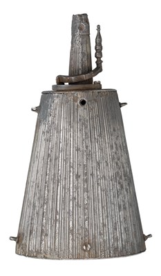 Lot 373 - **AN ITALIAN POWDER-FLASK FORMED ENTIRELY OF STEEL