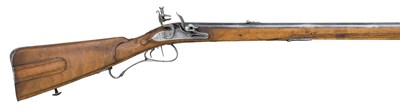 Lot 417 - A .550 CALIBRE GERMAN FLINTLOCK SPORTING RIFLE WITH ENGLISH LOCK BY DURS EGG