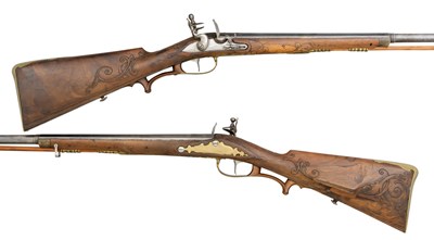 Lot 425 - A PAIR OF 28 BORE GERMAN FLINTLOCK SPORTING GUNS BY FR. STUBLANITZ