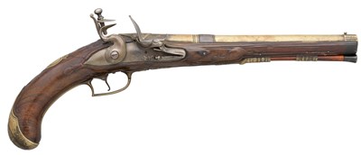 Lot 448 - A 22 BORE FLINTLOCK HOLSTER PISTOL