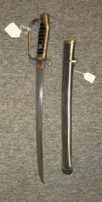Lot 52 - A JAPANESE W. W. II ARTILLERY SWORD (WAKIZASHI) AND JAPANESE W. W. II OFFICER'S SHORT SWORD