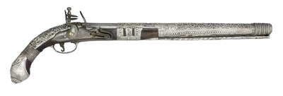 Lot 110 - AN 18 BORE OTTOMAN BALKAN LONG FLINTLOCK HOLSTER PISTOL