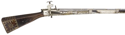 Lot 121 - A 14 BORE OTTOMAN BALKAN SILVER-MOUNTED MIQUELET-LOCK MUSKET