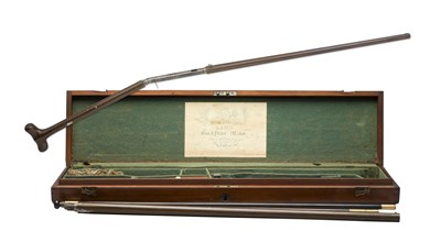Lot 253 - A CASED PERCUSSION LANG'S PATENT WALKING STICK 50 BORE GUN WITH ADDITIONAL .450 CALIBRE RIFLE BARREL