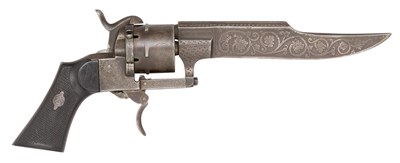Lot 257 - A 120 BORE BELGIAN PIN-FIRE SIX-SHOT DOUBLE-ACTION KNIFE-REVOLVER