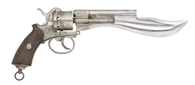 Lot 258 - AN 80 BORE SIX-SHOT COMBINED PIN-FIRE REVOLVER AND DAGGER