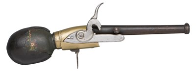 Lot 261 - A RARE .32 CALIBRE GERMAN BALL RESERVOIR RIFLED AIR PISTOL BY GEORG WOLF IN WURZBURG