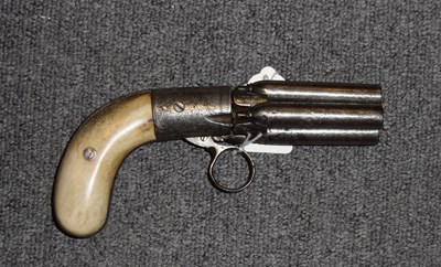 Lot 277 - AN 80 BORE BELGIAN FOUR-SHOT PERCUSSION PEPPERBOX REVOLVER