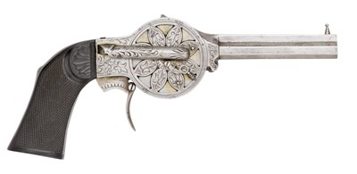 Lot 279 - A RARE 6MM CONTINENTAL NOEL PATENT TWELVE-SHOT PILL-LOCK TURRET PISTOL