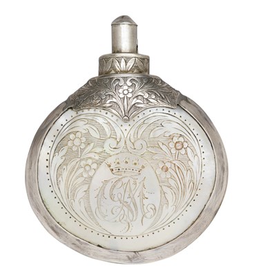 Lot 307 - **A CONTINENTAL SILVER-MOUNTED DECORATED FLASK
