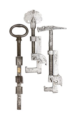 Lot 317 - A SPANISH COMBINATION CLAMP BY NORIEGA AND TWO FURTHER COMBINATION MAINSPRING CLAMPS