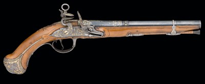 Lot 327 - **A FINE 20 BORE SPANISH FLINTLOCK HOLSTER PISTOL BY MIGUEL ZEGARRA