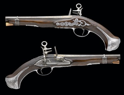 Lot 328 - **A PAIR OF 28 BORE SPANISH MIQUELET-LOCK PISTOLS BY SALVADOR ZENARRO