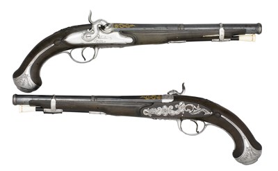 Lot 333 - **A PAIR OF 25 BORE SPANISH HOLSTER PISTOLS BY VALENTIN LOPEZ