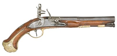 Lot 336 - A 16 BORE SPANISH FLINTLOCK BELT PISTOL WITH BARREL BY PEDRO ESTEVA