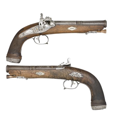 Lot 338 - **A PAIR OF 15 BORE SPANISH PERCUSSION OFFICER'S PISTOLS BY FRANCISCO LORENZO ECHEVERRIA