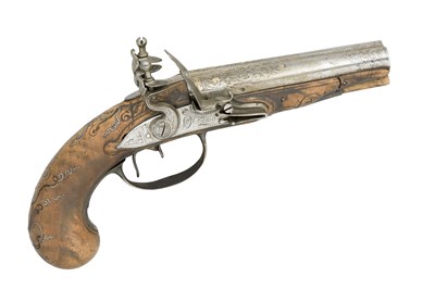 Lot 342 - **A 54 BORE D.B. FRENCH SILVER-MOUNTED FLINTLOCK TRAVELLING PISTOL BY LE HOLLANDOIS