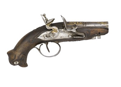 Lot 343 - **A FRENCH 60 BORE FLINTLOCK TRAVELLING PISTOL