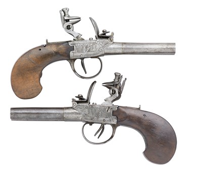 Lot 348 - A PAIR OF 80 BORE CONTINENTAL D.B. FLINTLOCK POCKET PISTOLS