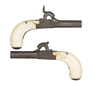 Lot 352 - A PAIR OF 80 BORE CONTINENTAL PERCUSSION POCKET PISTOLS