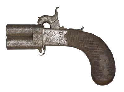 Lot 354 - A 100 BORE D.B. OVER-AND-UNDER PERCUSSION PISTOL BY CLOUGH