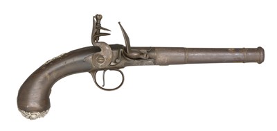 Lot 358 - A 20 BORE SILVER-MOUNTED FLINTLOCK TURN-OFF PISTOL BY STANTON