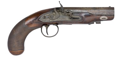 Lot 359 - A 16 BORE FLINTLOCK TRAVELLING PISTOL BY HARCOURT