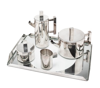 Lot 140 - AN ELECTROPLATE TEA AND COFFEE SET ON TRAY, ITALIAN, LATER 20TH CENTURY