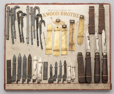 Lot 656 - A DISPLAY BOARD FOR THE MANUFACTURE OF A TWO-BLADE POCKET KNIFE ‘PAMPA’, LOCKWOOD BROTHERS, LAST QUARTER OF THE 19TH CENTURY