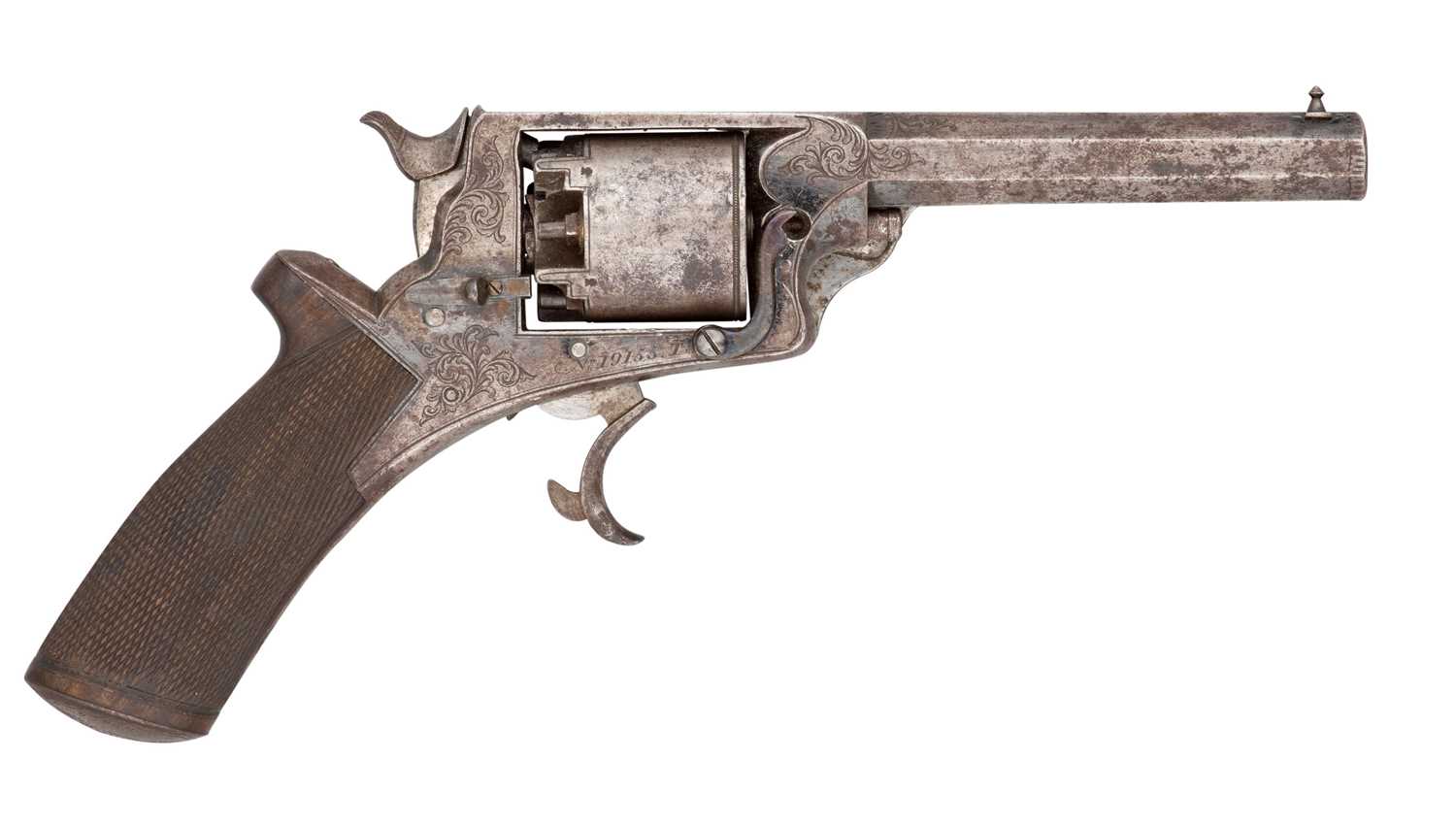 Lot 310 - A 80 BORE TRANTER PATENT SECOND MODEL DOUBLE ACTION FIVE-SHOT PERCUSSION REVOLVER RETAILED BY J. W.