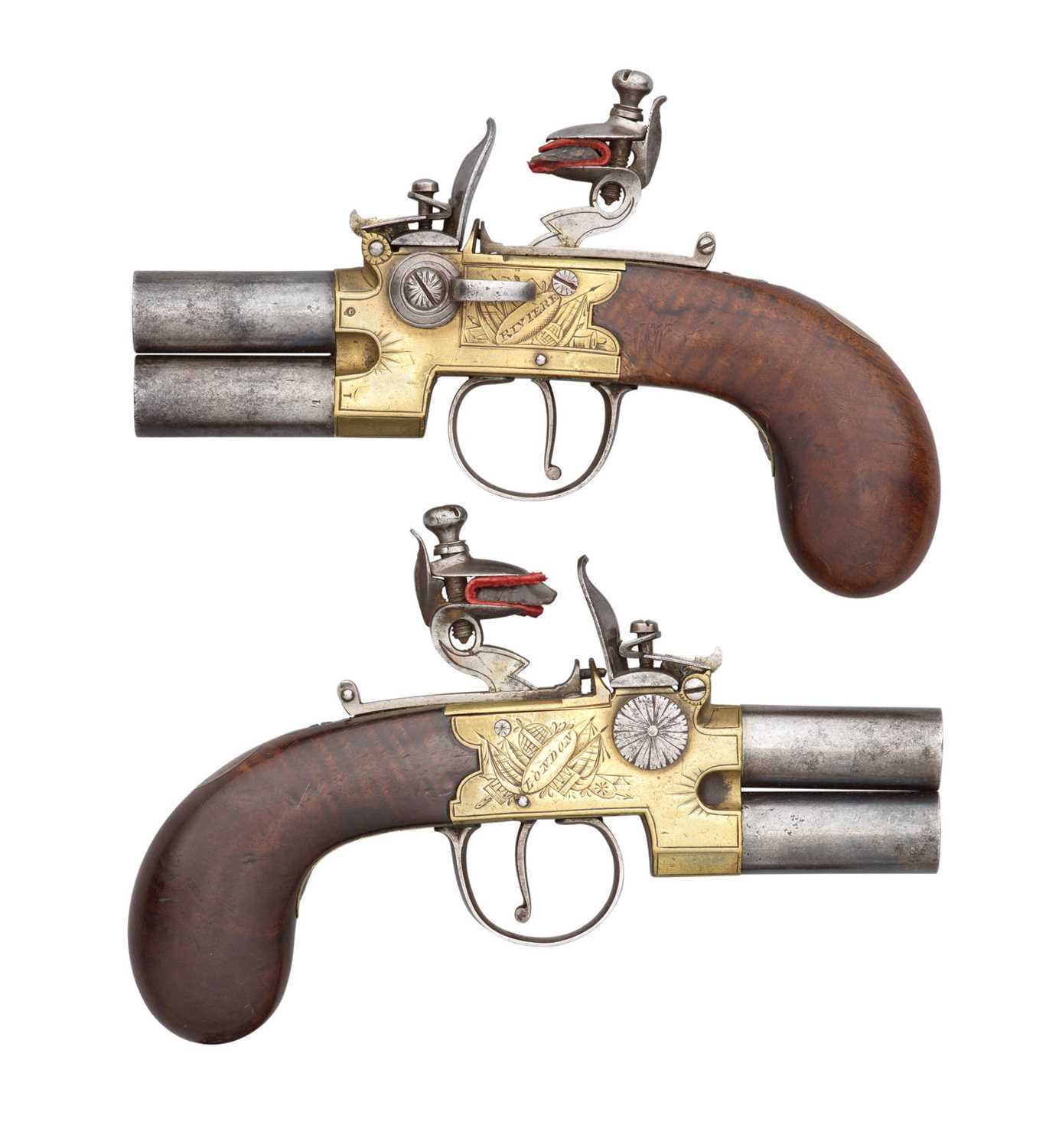 Lot 341 - A PAIR OF 80 BORE OVER-AND-UNDER FLINTLOCK