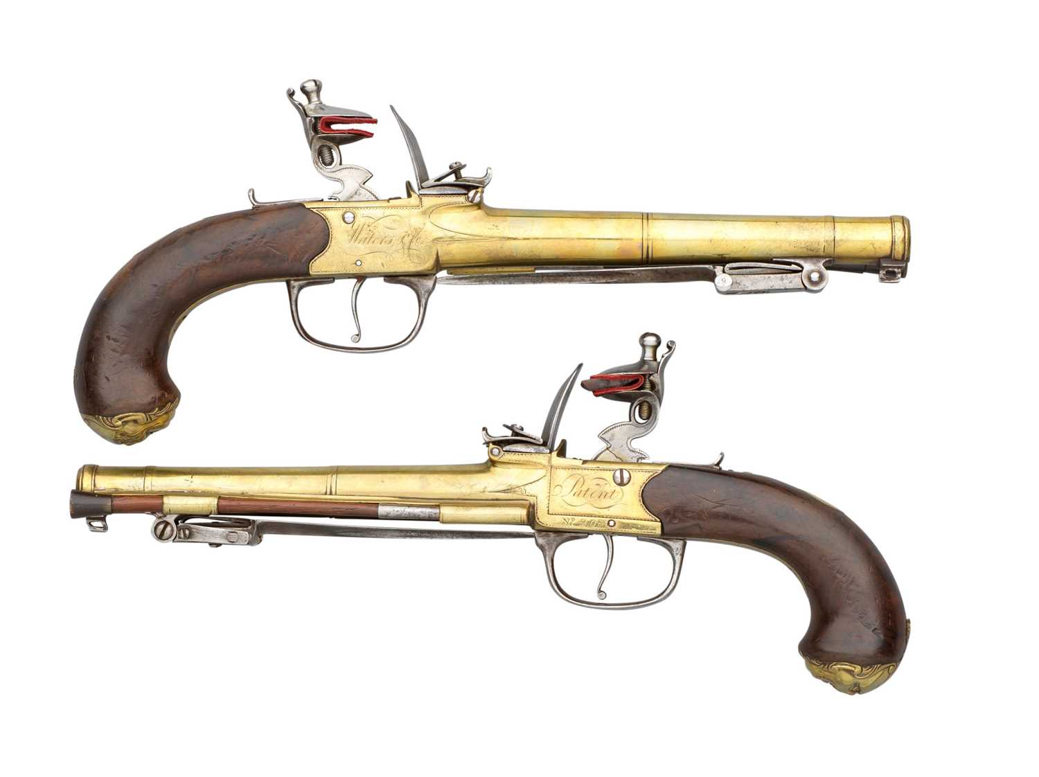 Lot 348 - A RARE PAIR OF WATERS PATENT FLINTLOCK BOX-LOCK PISTOLS BY WATERS & CO