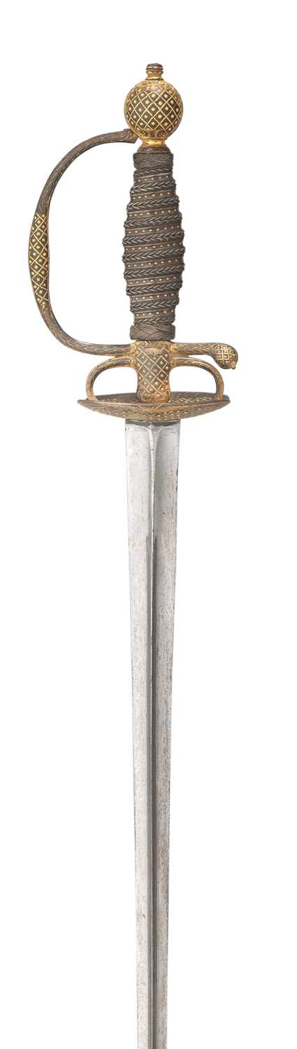 Lot 119 - A NORTH EUROPEAN SMALL-SWORD WITH CHISELLED AND GILT HILT