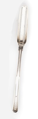 Lot 146 - FOUR GEORGIAN SILVER FIDDLE PATTERN SAUCE LADLES, ALL LONDON