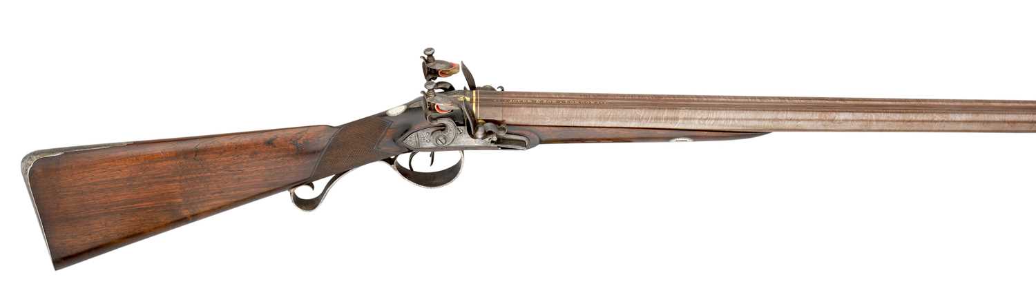 Lot 303 - A .680 CALIBRE FLINTLOCK DOUBLE RIFLE BY JOVER AND SON