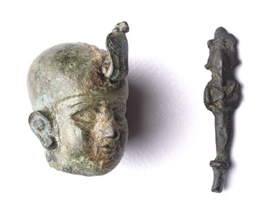 Lot 52 - **HEAD OF EGYPTIAN KING AND FIGURINE OF OSIRIS