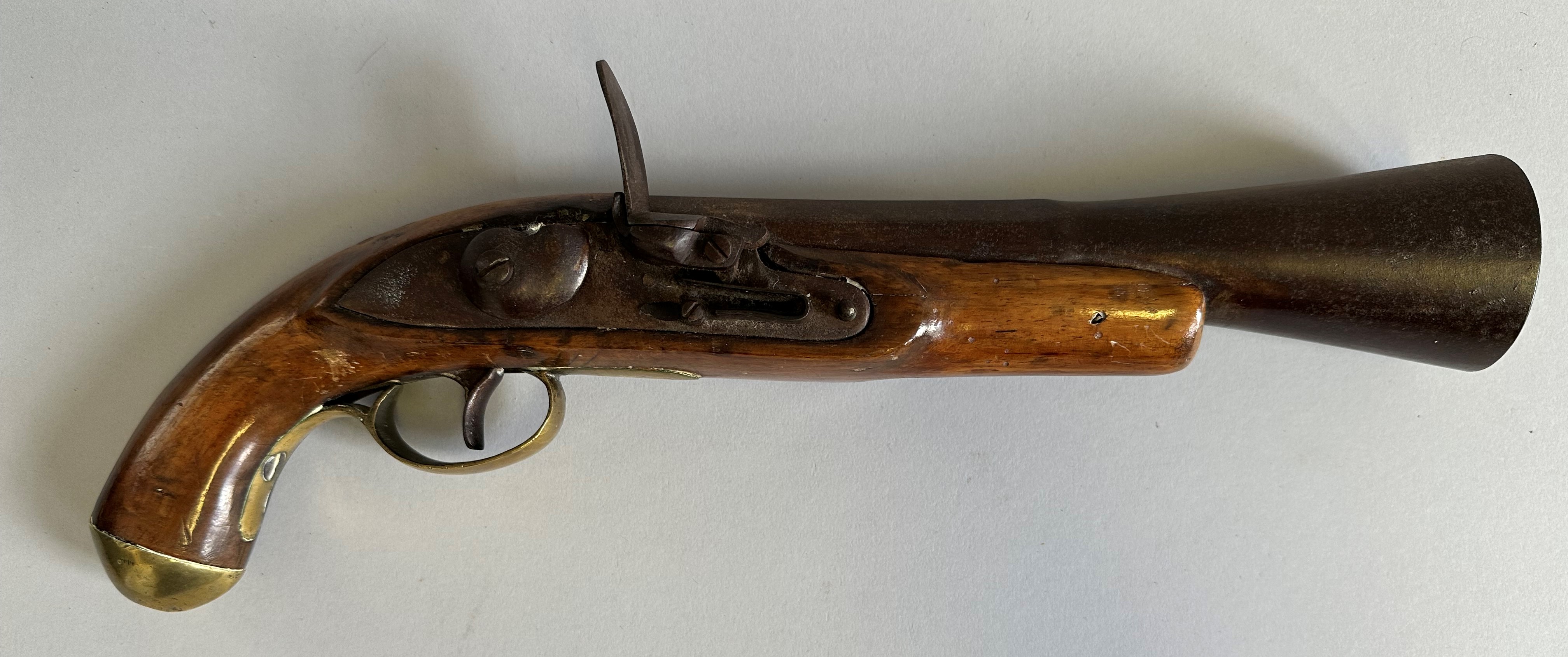 Lot 445 - A CONTINENTAL FLINTLOCK BLUNDERBUSS PISTOL,