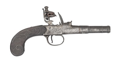 Lot 460 - A 54 BORE FLINTLOCK POCKET PISTOL BY RICHARDS, PRIVATE PROOF MARKS, CIRCA 1780