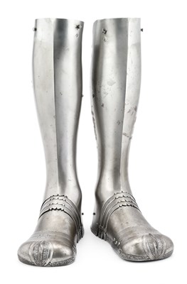 Lot 216 - **A PAIR OF GREAVES AND SABATONS IN THE STYLE OF VALENTIN SIEBENBURGER