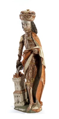 Lot 310 - **A POLYCHROME AND GILTWOOD FIGURE OF ST FLORIAN