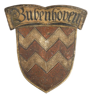 Lot 311 - **A PAINTED METAL ARMORIAL SHIELD