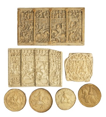 Lot 314 - **THREE PLASTER CASTS OF MEDIEVAL CARVED IVORIES