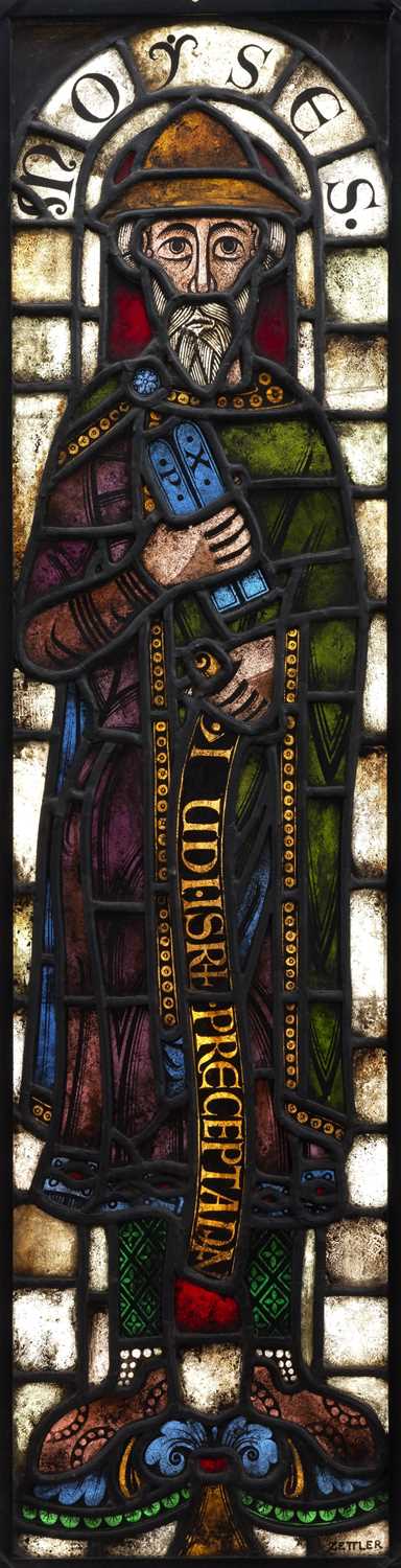 Lot 326 - **A GERMAN STAINED GLASS SLENDER RECTANGULAR