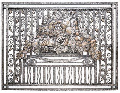 Lot 327 - **EDGAR BRANDT (1880-1960) 'LES FRUITS': A FRENCH ART DECO WROUGHT IRON RADIATOR GRILLE