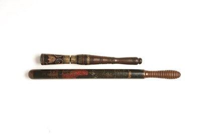 Lot 20 - A GEORGIAN FLAIL TRUNCHEON BY HARGRAVE POSSIBLY FOR THE CITY OF LONDON AND A GEORGE III PAINTED TRUN