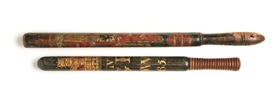 Lot 21 - A GEORGIAN TRUNCHEON FROM THE QUEENs SQUARE POLICE OFFICE WESTMINSTER AND A GEORGE IV TRUNCHEON FROM