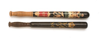 Lot 25 - A VICTORIAN SPECIAL CONSTABLE's POLICE TRUNCHEON AND A VICTORIAN METROPOLITAN POLICE TRUNCHEON BY HE