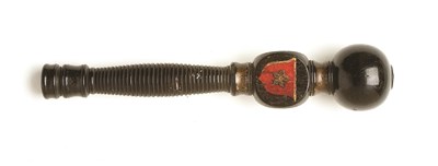 Lot 36 - A GEORGIAN EBONISED POLICE TIPSTAFF with spherical head formed with a waisted then triangular sectio